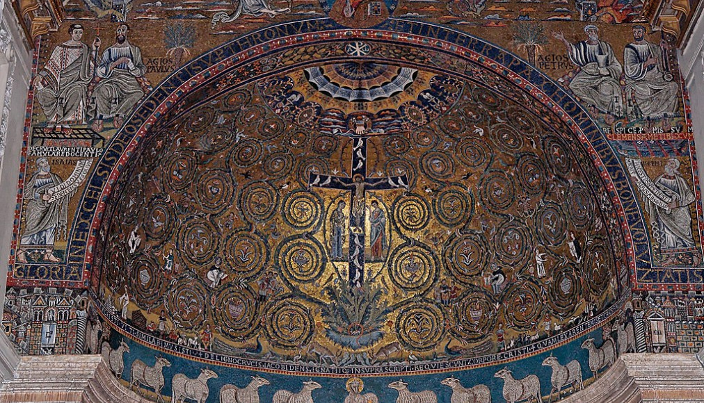 "Le Triomphe de la Croix", mosaïque de l'abside de la basilique Saint-Clément à Rome, XIIe siècle. "Le Triomphe de la Croix", mosaïque de l'abside de la basilique Saint-Clément à Rome, XIIe siècle. / ©Wikimedia Commons/Jastrow/Public Domain